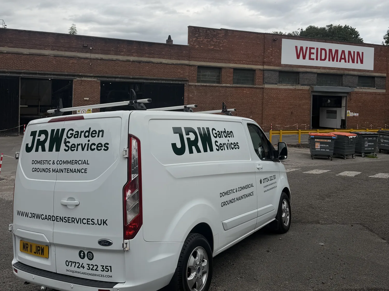 JRW Garden Services van on site at a commercial industrial premises