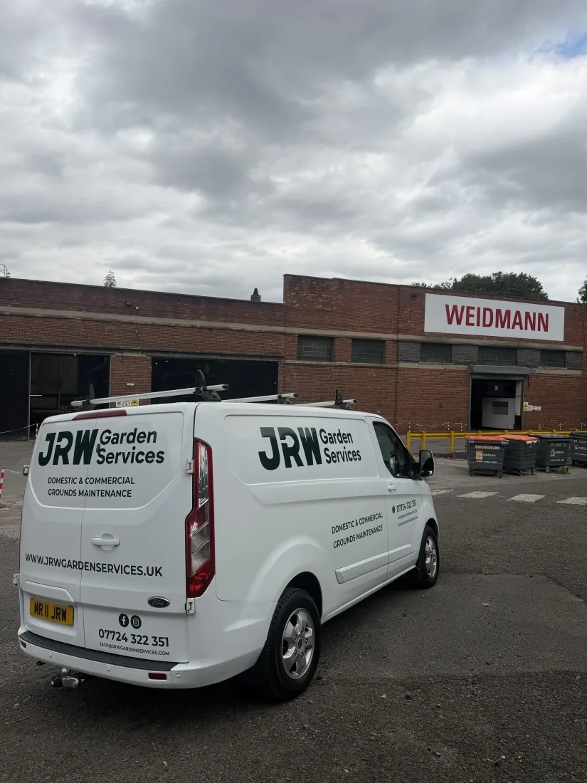 JRW van on site at Weidmann Whiteley, an industrial grounds maintenance client in Pool-in-Wharfedale